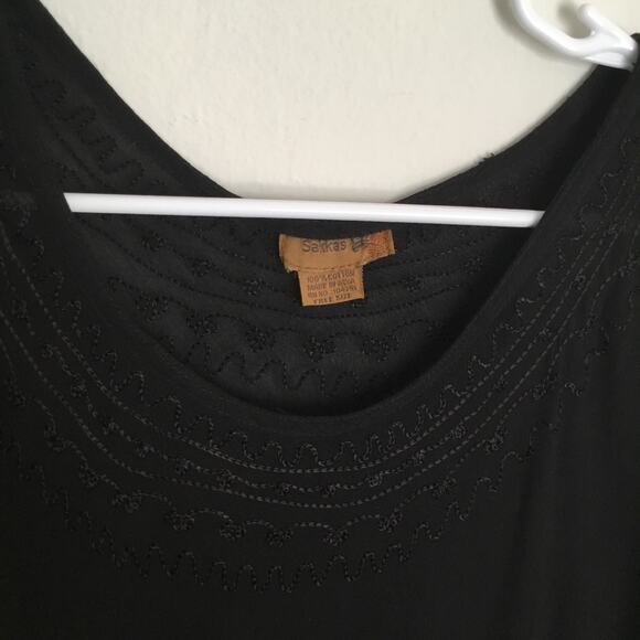 Sakkas Caftan Dress One Size Black Gauzy Embroidered Short Sleeve Boho - Picture 3 of 8